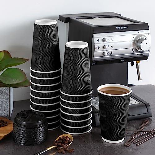 Lamosi 16 oz Coffee Cups-60 Pack Disposable Coffee Cups with Lids and Straws, To Go Paper Coffee cups for Cold/Hot Coffee, Water or Juice, Coffee Cups for Home, Office, Store and Cafe(Black) - SHOP NO2CO2