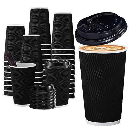 Lamosi 16 oz Coffee Cups-60 Pack Disposable Coffee Cups with Lids and Straws, To Go Paper Coffee cups for Cold/Hot Coffee, Water or Juice, Coffee Cups for Home, Office, Store and Cafe(Black) - SHOP NO2CO2