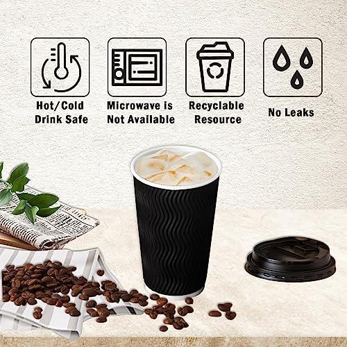 Lamosi 16 oz Coffee Cups-60 Pack Disposable Coffee Cups with Lids and Straws, To Go Paper Coffee cups for Cold/Hot Coffee, Water or Juice, Coffee Cups for Home, Office, Store and Cafe(Black) - SHOP NO2CO2