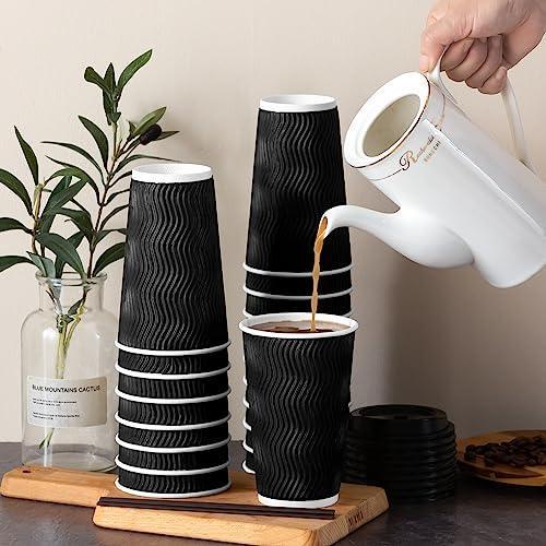 Lamosi 16 oz Coffee Cups-60 Pack Disposable Coffee Cups with Lids and Straws, To Go Paper Coffee cups for Cold/Hot Coffee, Water or Juice, Coffee Cups for Home, Office, Store and Cafe(Black) - SHOP NO2CO2