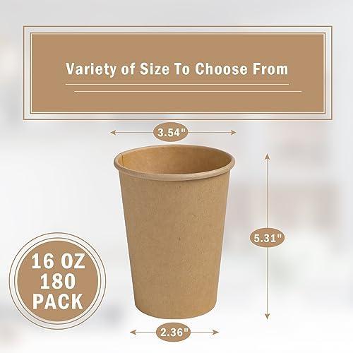 Lamosi 180 Pack 16 OZ Kraft paper Cups, Brown Disposable Paper Coffee Cups, Biodegradable Unbleached Cups for Hot/Cold Beverage Party Home Office - SHOP NO2CO2