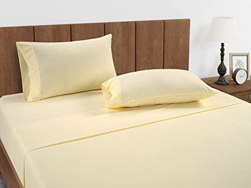 LANE LINEN 100% Organic Cotton Twin Sheets Set 3-Piece Pure Percale Long Staple Bedding Breathable Fits Mattress Upto 15" Deep - Vanilla - SHOP NO2CO2