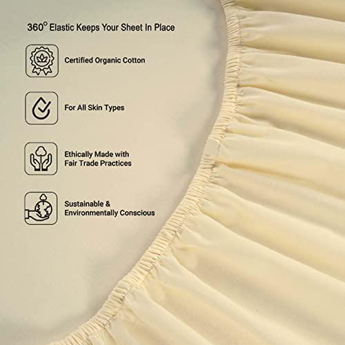 LANE LINEN 100% Organic Cotton Twin Sheets Set 3-Piece Pure Percale Long Staple Bedding Breathable Fits Mattress Upto 15" Deep - Vanilla - SHOP NO2CO2