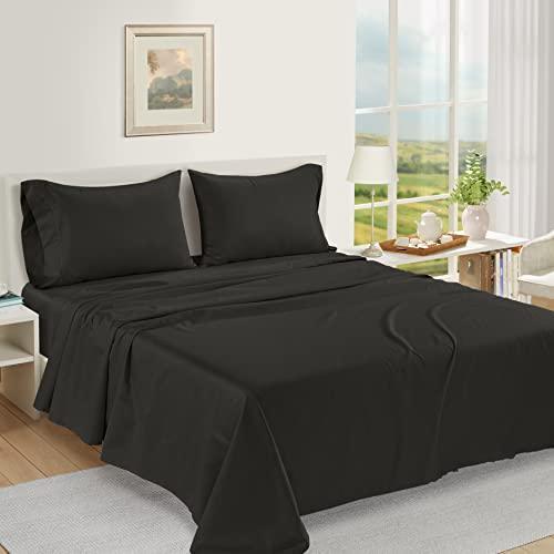 LANE LINEN 1000 Thread Count Striped Sheets Set - 100% Egyptian Cotton Bed Sheets, 4 Piece Cotton Sheets for King Size Bed, Hotel Bedding Sheets & Pillowcases, Fits Upto 17" Mattress - Black - SHOP NO2CO2