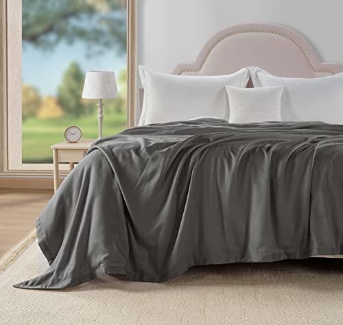 LANE LINEN Blanket for Queen Bed – Durable Soft Cooling Cozy Lightweight 100% Sustainably Sourced Pure Tencel & Cotton Flannel Blankets for All Seasons – 3-Layer Blanket - 88” x 90” – Charcoal Black - SHOP NO2CO2