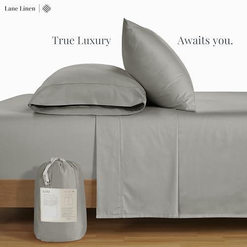 Lane Linen Cotton Bed Sheets Queen Size Bed Set of 4, Hotel Collection Bedding Sheets & Pillowcases, Breathable, Soft Queen Bed Sheets with Deep Pocket Fitted Sheets Fits Mattress Upto 15" - Silver - SHOP NO2CO2