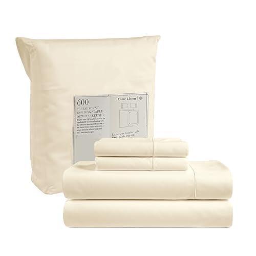 Lane Linen Luxury Bed Sheets for Queen Size Bed, 15" Extra Deep Pocket Queen Sheet Sets, Soft, Breathable and Cooling Sheets & Pillowcases, 100 percent Cotton 4 Piece Luxury Bedding Sets Queen - Ivory - SHOP NO2CO2