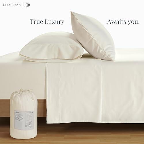 Lane Linen Luxury Bed Sheets for Queen Size Bed, 15" Extra Deep Pocket Queen Sheet Sets, Soft, Breathable and Cooling Sheets & Pillowcases, 100 percent Cotton 4 Piece Luxury Bedding Sets Queen - Ivory - SHOP NO2CO2