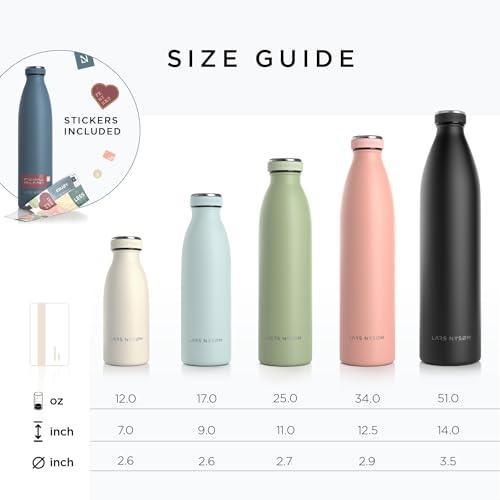 LARS NYSØM Stainless Steel Insulated Water Bottle 12oz 17oz 25oz 34oz 51oz | BPA-free Insulated Thermo Flask for Hot and Cold Beverages | Leakproof Drinking Bottle (Café au Lait, 34oz) - SHOP NO2CO2