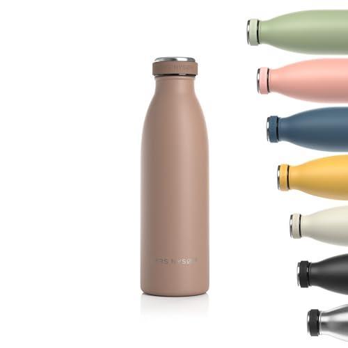 LARS NYSØM Stainless Steel Insulated Water Bottle 12oz 17oz 25oz 34oz 51oz | BPA-free Insulated Thermo Flask for Hot and Cold Beverages | Leakproof Drinking Bottle (Café au Lait, 17oz) - SHOP NO2CO2