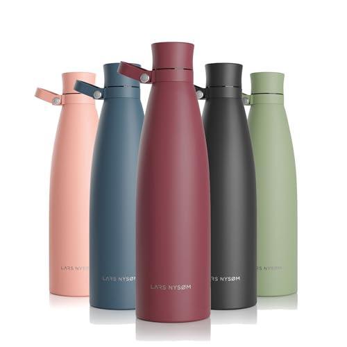 LARS NYSØM Stainless Steel Insulated Water Bottle 25oz 34oz | BPA-free Insulated Thermo Flask for Hot and Cold Beverages | Leakproof Drinking Bottle (Berry, 34oz) - SHOP NO2CO2