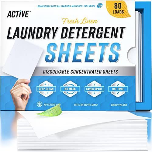 Laundry Detergent Sheets Eco Washing Strips - 80 Loads, Liquidless Fresh Scented Clothes Washer Sheet, Zero Waste Travel Laundry Strip, Dissolvable Space Saving Sheets for HE - Linen Scent - SHOP NO2CO2