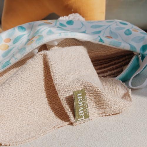 Lavien Home, 12 Pack Bamboo Washcloths with Multi-Purpose Clutch Bag, Ultra-Soft Absorbent Towels for Face, Body, Shower, Make-Up, Baby, and More - Cloud Touch, Reusable Wipes, 10"x10" (Beige) - SHOP NO2CO2