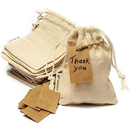 LEAFICO Reusable Cotton Bags X-Small 3x4 - Cloth Gift Bags with Drawstrings for Jewelry Home Supplies Christmas Wedding Party Favor Bags Muslin Fabric Bag - Linen Pouch Sachet Bulk Bags (25pack) - SHOP NO2CO2