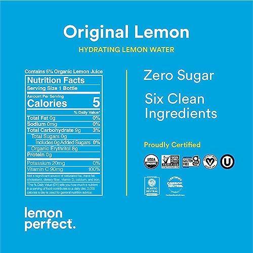 Lemon Perfect, Hydrating Organic Lemon Water, Zero Sugar, Flavored Water, Squeezed from Real Fruit, Plastic Neutral, No Artificial Ingredients, Original Lemon (12oz Bottles) 12pk - SHOP NO2CO2