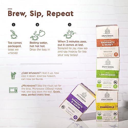 Lemongrass Organic Tea Bags - 25 Caffeine Free Tea Bags - Herbal Tea Bags - Sugar Free Calming Tea Bags - No Calories & Unsweetened Fruit Tea from Ecuador by THE INFUSION COMPANY (6 Pack, 150 Count) - SHOP NO2CO2