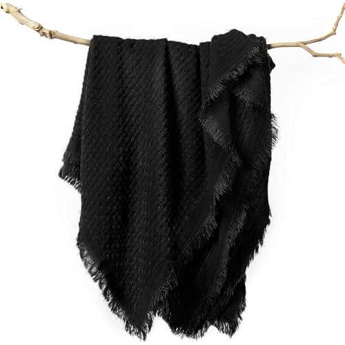 lifein Black Throw Blanket for Couch-Soft Christmas Boho Throw Blanket,Cozy Black Knit Waffle Throw,Small Knitted Farmhouse Lightweight Blanket&Throw for Bed,Chair,Sofa,Home Decor,Gift(Black,50*60") - SHOP NO2CO2