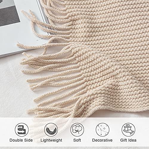 lifein Throw Blanket for Couch-Soft Boho Christmas Throw Blanket,Cozy Fall Knit White Chenille Throw,Small Knitted Farmhouse Lightweight Blanket&Throw for Bed,Chair,Sofa,Home Decor(White,50 * 60") - SHOP NO2CO2