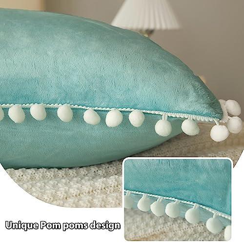 LIFEREVO Pompoms Velvet Bed Body Pillow Cover, Soft Fuzzy Body Pillow Pillowcase 20x54 for Side Sleeper Pregnancy, Microfiber Tassel Zippered Body Pillow Sham for Bedroom Farmhouse Home Decor, Teal - SHOP NO2CO2