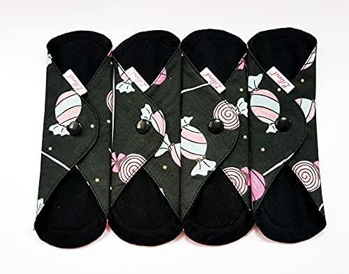 Lilind® 4 Pack Black Cloth Pads, Regular 7 inch 100% Cotton Reusable Menstrual Sanitary Napkins, Free Wet Bag, Complete Set, Zero Waste - SHOP NO2CO2