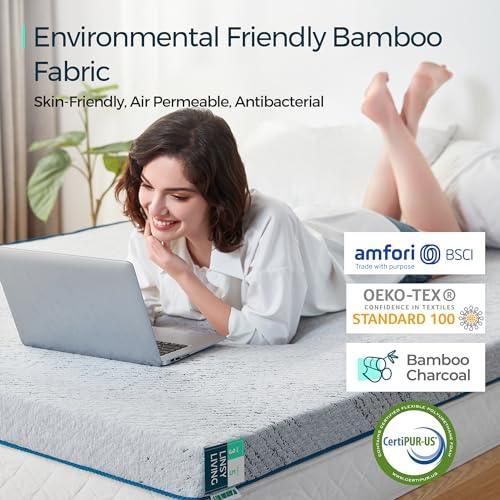 LINSY LIVING Mattress Topper King Bamboo Charcoal Infused Memory Foam Mattress Topper, 3 Inches Cooling Bed Topper King Size with Bamboo Fiber Cover, CertiPUR-US & Oeko-TEX Certified, King - SHOP NO2CO2