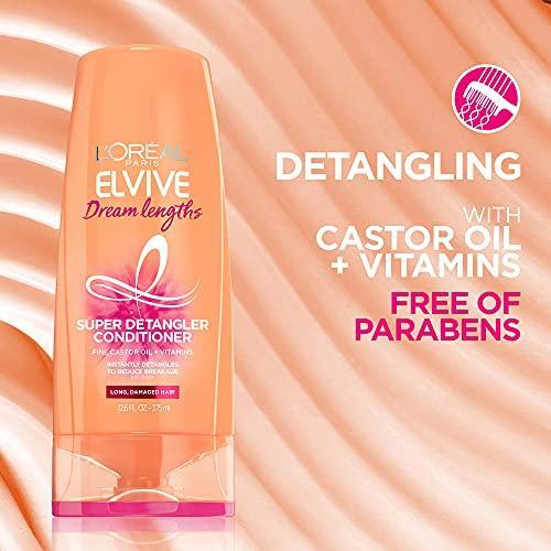 L'Oreal Paris Elvive Dream Lengths Super Detangling Conditioner with Fine Castor Oil and Vitamins B3 and B5 for Long, Damaged Hair, Instantly Detangles to Reduce Breakage With System, 12.6 Fl Oz - SHOP NO2CO2