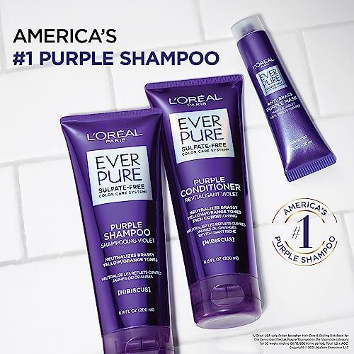 L'Oreal Paris EverPure Sulfate Free Brass Toning Purple Shampoo for Blonde, Bleached, Silver, or Brown Highlighted Hair, 6.8 Fl; Oz (Packaging May Vary) - SHOP NO2CO2