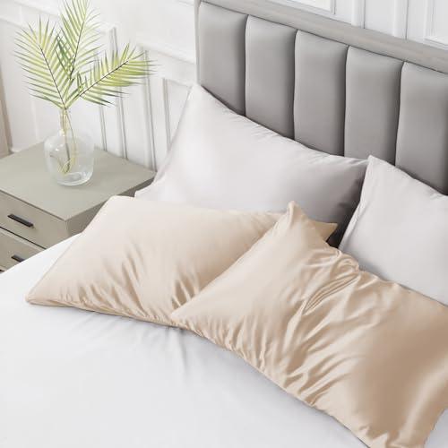 Love's cabin Silk Satin Pillowcase for Hair and Skin (Camel Taupe, 20x40 inches) Slip King Size Pillow Cases Set of 2 - Satin Cooling Pillow Covers with Envelope Closure - SHOP NO2CO2