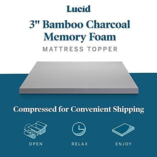 Lucid 3 Inch Mattress Topper California King – Memory Foam – Bamboo Charcoal Infusion – Cooling Ventilation – Hypoallergenic – CertiPur Certified Foam - SHOP NO2CO2