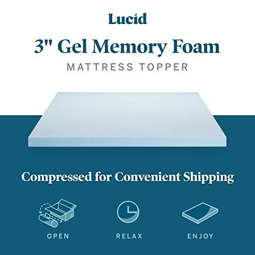 Lucid 3 Inch Mattress Topper Queen - Gel Infused Memory Foam – Memory Foam Mattress Topper Queen – Ventilated Design – CertiPur Certified - SHOP NO2CO2