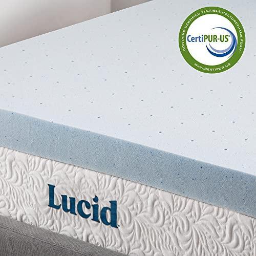 LUCID 4 Inch Gel Memory Foam Mattress Topper, Ventilated Design, Ultra Plush, CertiPUR-US Certified, King, Blue - SHOP NO2CO2