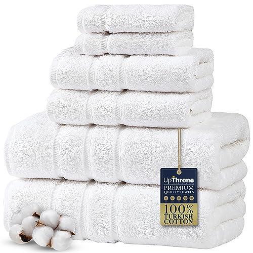 Luxury 100% Cotton White Towels for Bathroom, White Cotton Absorbent Turkish Luxury Bath Towels Sets of 6 Pieces, Premium Large Plush Towel Sets White SPA Towels, Classic Thick Hotel Shower Towels - SHOP NO2CO2