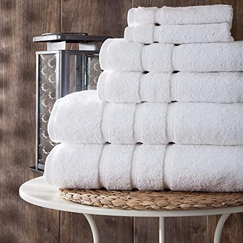 Luxury 100% Cotton White Towels for Bathroom, White Cotton Absorbent Turkish Luxury Bath Towels Sets of 6 Pieces, Premium Large Plush Towel Sets White SPA Towels, Classic Thick Hotel Shower Towels - SHOP NO2CO2