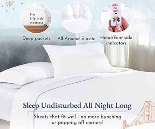 Luxury Queen Sheets Set, 400 Thread Count 100% Cotton Sheets for Queen Size Bed - Extra Soft, Breathable & Cooling Sheets, Wrinkle Resistant 4-Pc Sateen Deep Pocket Bed Sheets - White - SHOP NO2CO2