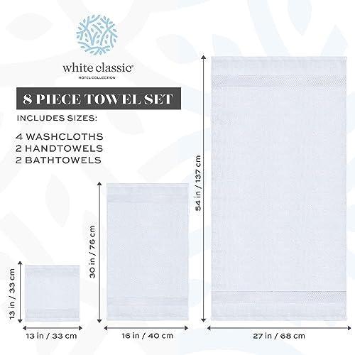 Luxury White Bath Towel Set - Combed Cotton Hotel Quality Absorbent 8 Piece Towels | 2 Bath Towels 700GSM | 2 Hand Towels | 4 Washcloths [Worth $72.95] 8Pc | White - SHOP NO2CO2