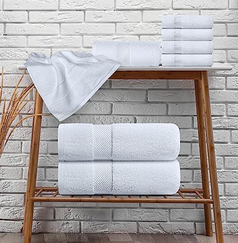 Luxury White Bath Towel Set - Combed Cotton Hotel Quality Absorbent 8 Piece Towels | 2 Bath Towels 700GSM | 2 Hand Towels | 4 Washcloths [Worth $72.95] 8Pc | White - SHOP NO2CO2