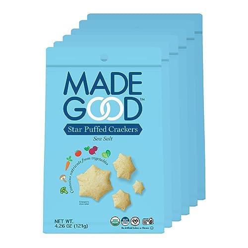 MadeGood Star Puffed Crackers, Sea Salt, 6 Bags (4.26oz Each) Gluten Free Crackers - SHOP NO2CO2