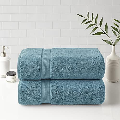 MADISON PARK SIGNATURE 800GSM 100% Cotton Luxurious Bath Towel Set Highly Absorbent, Quick Dry, Hotel & Spa Quality for Bathroom, Bath Sheet 34" x 68", Aqua 2 Piece - SHOP NO2CO2