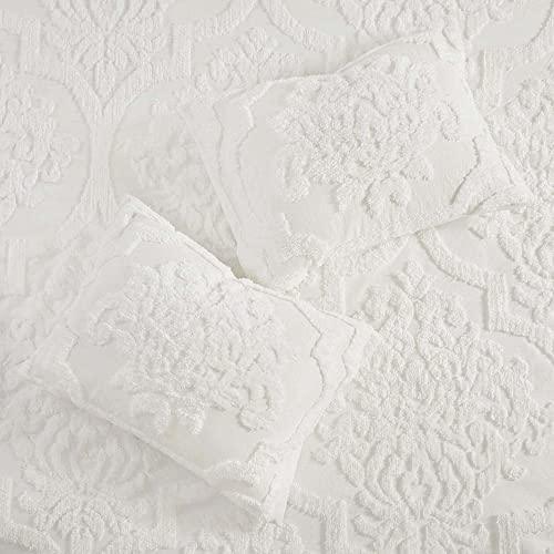 Madison Park Tufted Chenille Cotton Comforter, All Season Bedding Set, Matching Shams, Viola, Damask Off White Full/Queen(90"x90") 3 Piece - SHOP NO2CO2