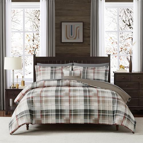 MaiRêve Queen Comforter Set, Plaid Design Comforter Set 7 Pieces, All Season Comfortable Bedding Sets Queen, Lightweight, Warm and Breathable (Khaki, Queen, 90"x90") - SHOP NO2CO2