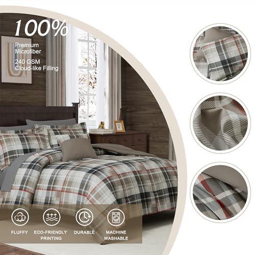 MaiRêve Queen Comforter Set, Plaid Design Comforter Set 7 Pieces, All Season Comfortable Bedding Sets Queen, Lightweight, Warm and Breathable (Khaki, Queen, 90"x90") - SHOP NO2CO2