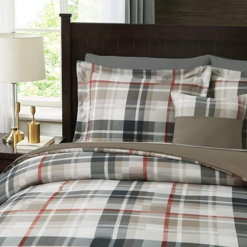 MaiRêve Queen Comforter Set, Plaid Design Comforter Set 7 Pieces, All Season Comfortable Bedding Sets Queen, Lightweight, Warm and Breathable (Khaki, Queen, 90"x90") - SHOP NO2CO2