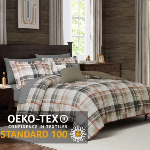 MaiRêve Queen Comforter Set, Plaid Design Comforter Set 7 Pieces, All Season Comfortable Bedding Sets Queen, Lightweight, Warm and Breathable (Khaki, Queen, 90"x90") - SHOP NO2CO2