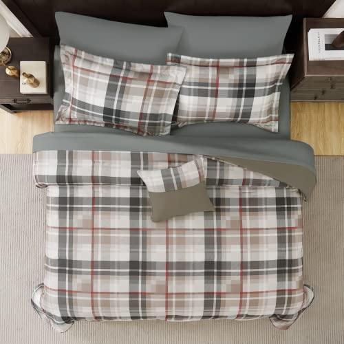 MaiRêve Queen Comforter Set, Plaid Design Comforter Set 7 Pieces, All Season Comfortable Bedding Sets Queen, Lightweight, Warm and Breathable (Khaki, Queen, 90"x90") - SHOP NO2CO2