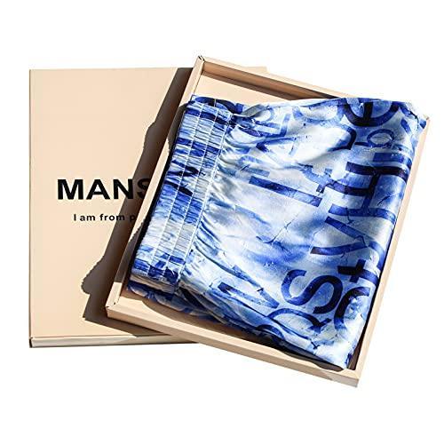 MANSPHIL Men's Silk Print Boxers Shorts, Mulberry Silk Underwear Sleep Shorts Lounge Pajamas with Pocket - SHOP NO2CO2