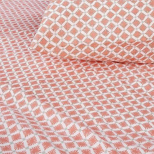 Martex 200 Thread Count Long Staple 100% Organic Cotton 4 Piece King Bed Sheet Set - 1 Fitted Sheet, 1 Flat Sheet, 2 Pillow case - Hotel Quality Fade Resistant - King Size Sheet Set (King, Orange) - SHOP NO2CO2