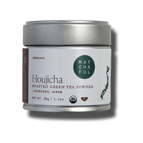 Matchaful - Houjicha Powder - Organic Roasted Green Tea. Smooth and Earthy with Tasting Notes of Coffee, Puffed Rice, Cacao. Enjoy Hot or Iced. 30g Tin - SHOP NO2CO2