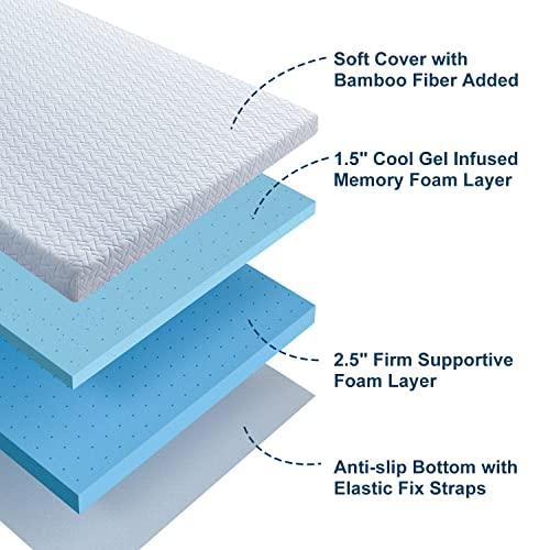 Maxzzz 4 Inch Mattress Topper Queen - Cool Gel Memory Foam Mattress Topper Extra Firm Bed Topper with Cover, Hard Mattress Topper for Back Relax, CertiPUR-US Certified - SHOP NO2CO2