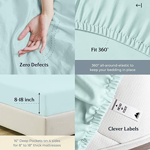 Mayfair Linen 500 Thread Count Cotton Sheet Full Size Sheets Set, 4-Piece Long - Staple Pure Cotton Best Sheets for Bed, Cooling, Soft Silky Sateen Weave Fits Mattress Upto 16'' Deep Pocket, Sea Foam - SHOP NO2CO2