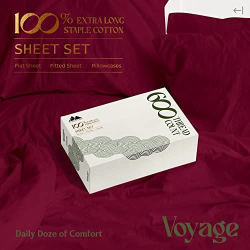 Mayfair Linen 600 TC Queen Size Sheet Set - Cotton Sheets - Silky Soft Like Egyptian Cotton - Fits Mattress Upto 16'' DEEP Pocket, Sateen Weave 4Pc Bed Sheets - Hotel Quality Cotton Sheets (Burgundy) - SHOP NO2CO2